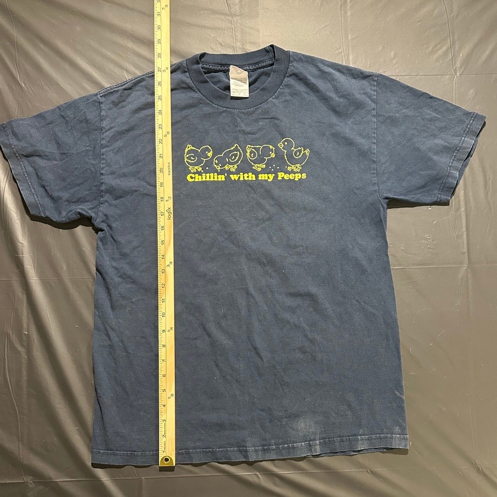 Gildan Chillin With My Peeps Graphic T-Shirt Navy Blue Large USA Fabric